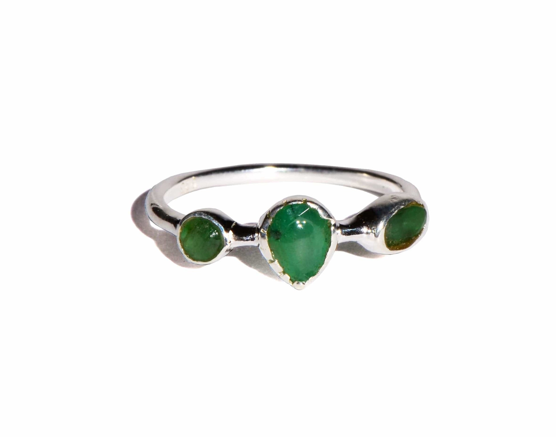 Emerald Sterling Silver Ring - Teardrop Crystal