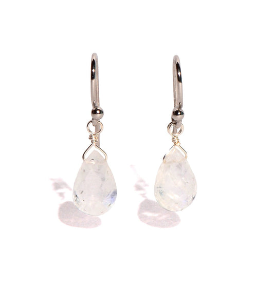 Rainbow Moonstone Sterling Silver Faceted Earrings - Teardrop Crystals