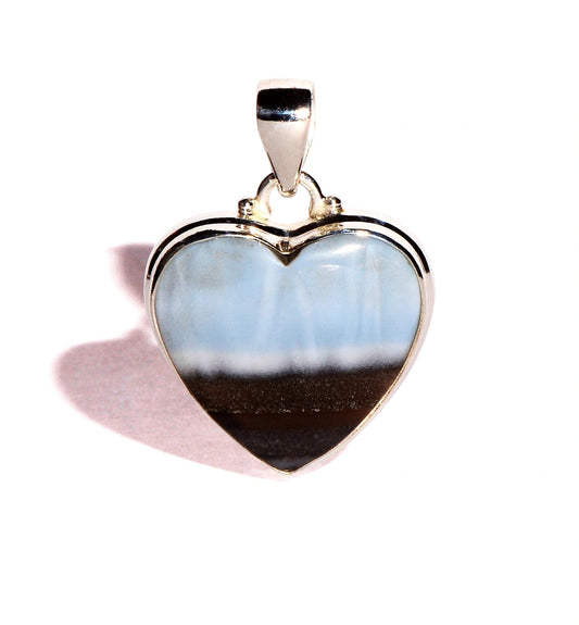 Blue Opal Sterling Silver Pendant - Heart - Polished