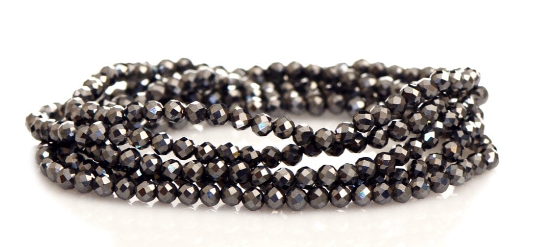 healing crystal jewelry: hematite beaded bracelet - small faceted beads