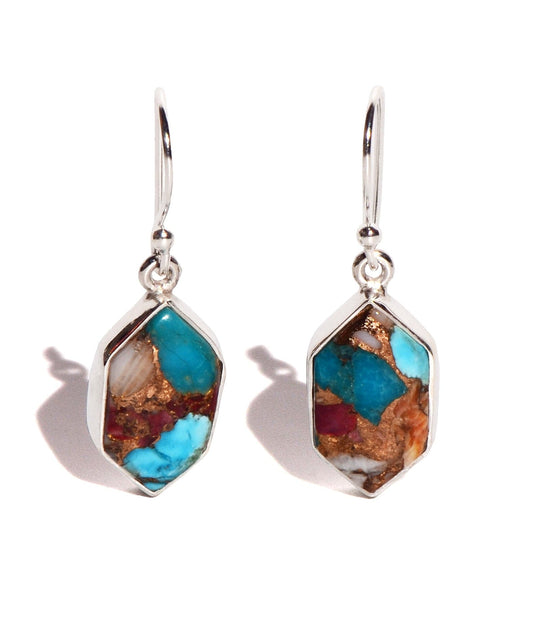 Spiny Oyster Turquoise Sterling Silver Earrings