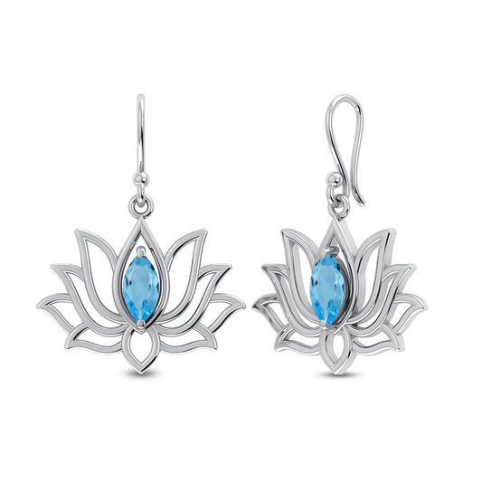 Blue Topaz Sterling Silver Earrings - Faceted Crystals