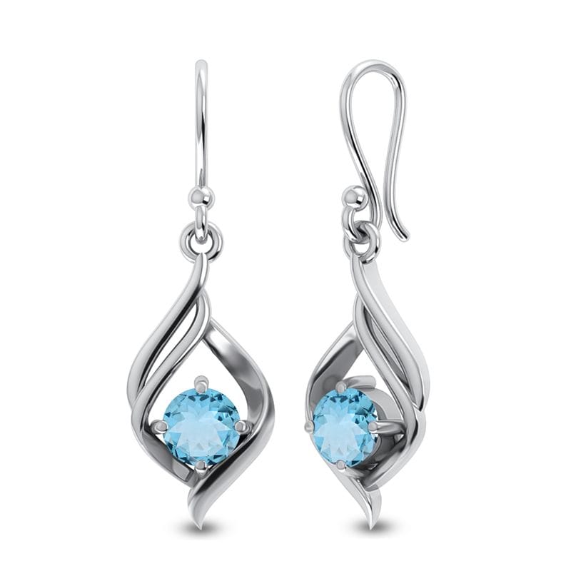 Blue Topaz Sterling Silver Earrings - Faceted Crystals