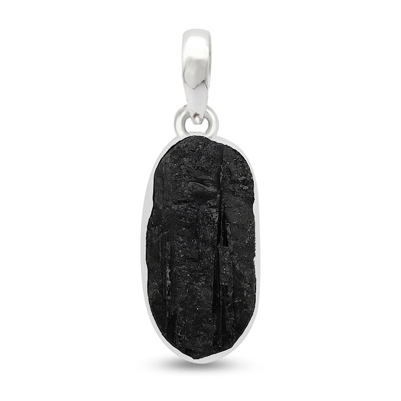 Raw Black Tourmaline Sterling Silver Pendant