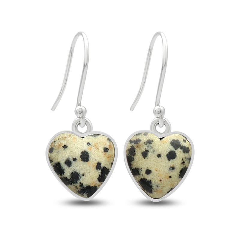 Dalmation Jasper Sterling Silver Earrings - Heart