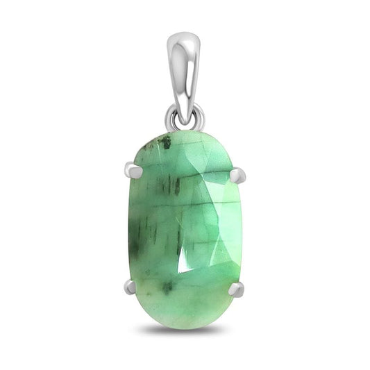 Emerald Sterling Silver Pendant - Faceted Oval Crystal