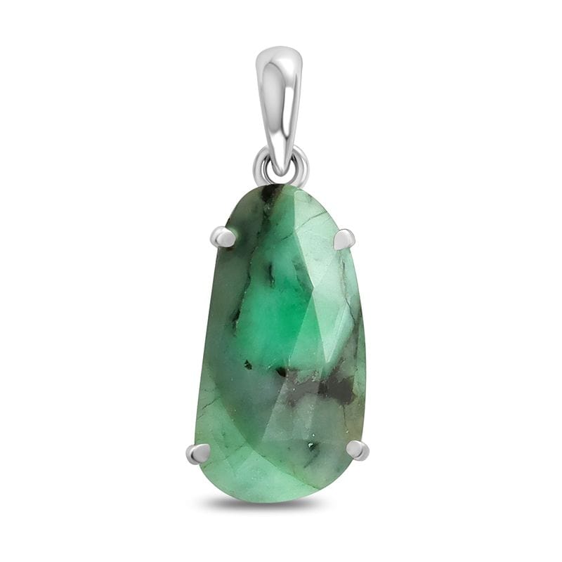 Emerald Sterling Silver Pendant - Faceted Crystal