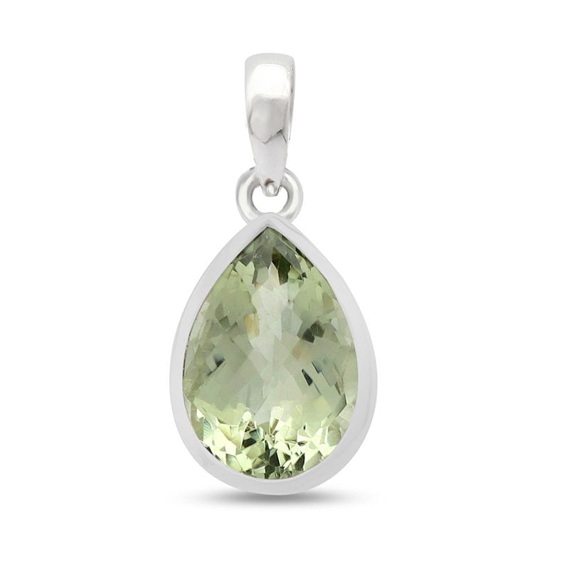 Green Amethyst (Prasiolite) Sterling Silver Pendant - Faceted Teardrop Crystal