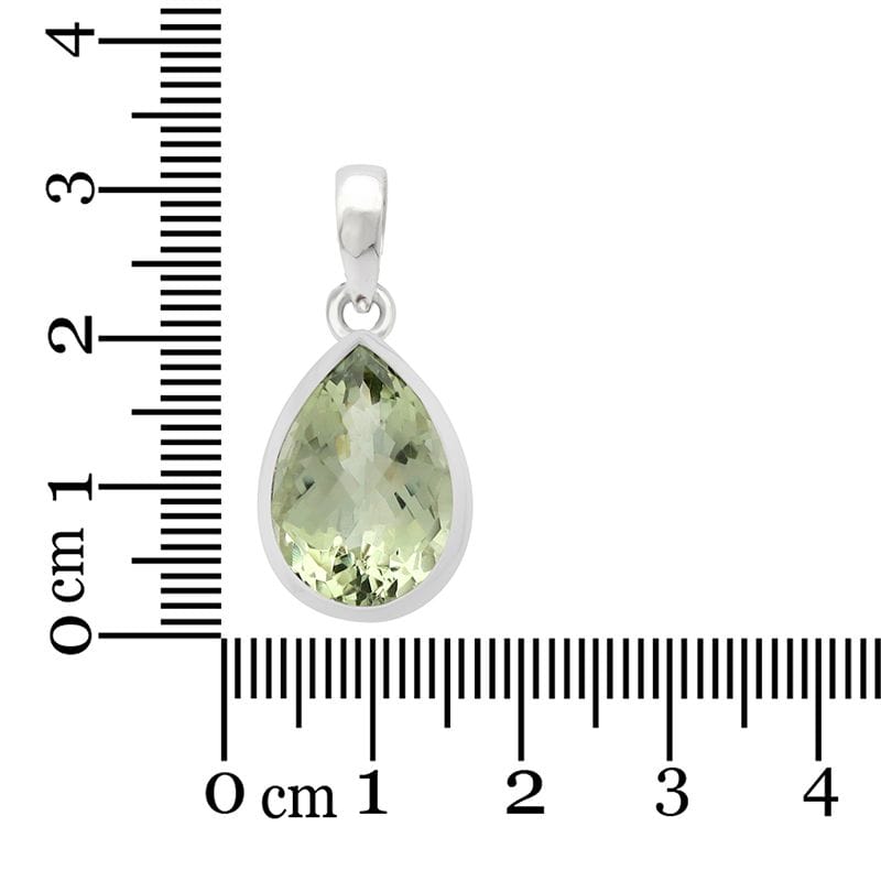 Green Amethyst (Prasiolite) Sterling Silver Pendant - Faceted Teardrop Crystal