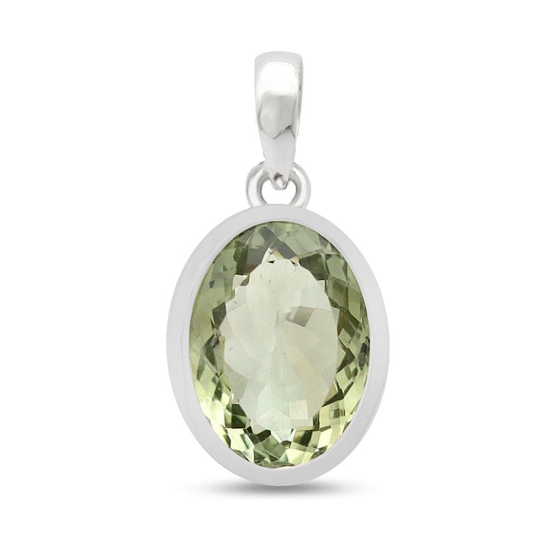 Green Amethyst (Prasiolite) Sterling Silver Pendant - Faceted Oval Crystal