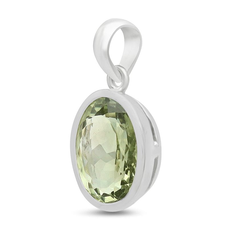 Green Amethyst (Prasiolite) Sterling Silver Pendant - Faceted Oval Crystal