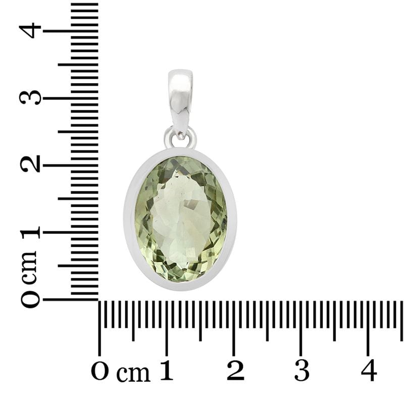 Green Amethyst (Prasiolite) Sterling Silver Pendant - Faceted Oval Crystal