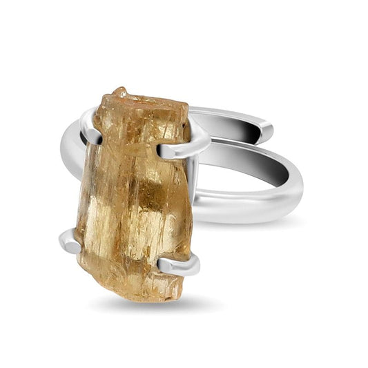 Imperial Topaz Adjustable Silver Ring - Rough Crystal