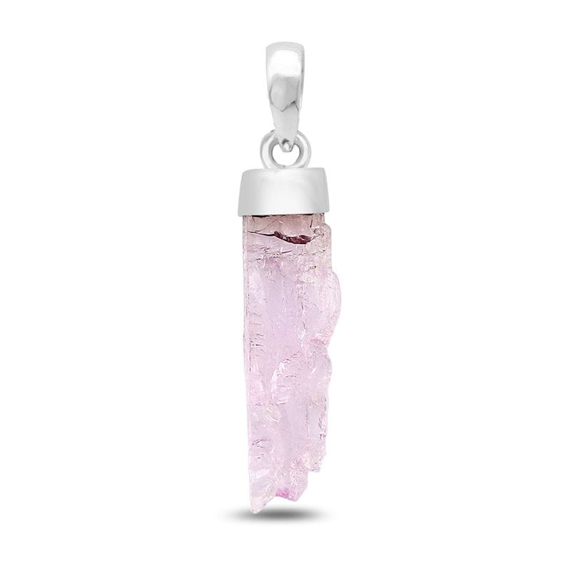 Kunzite Sterling Silver Pendant - Rough Crystal