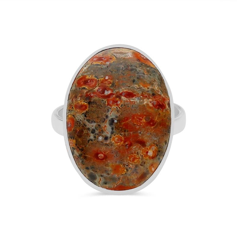 Leopard Skin Jasper Adjustable Sterling Silver Ring - Oval Crystal