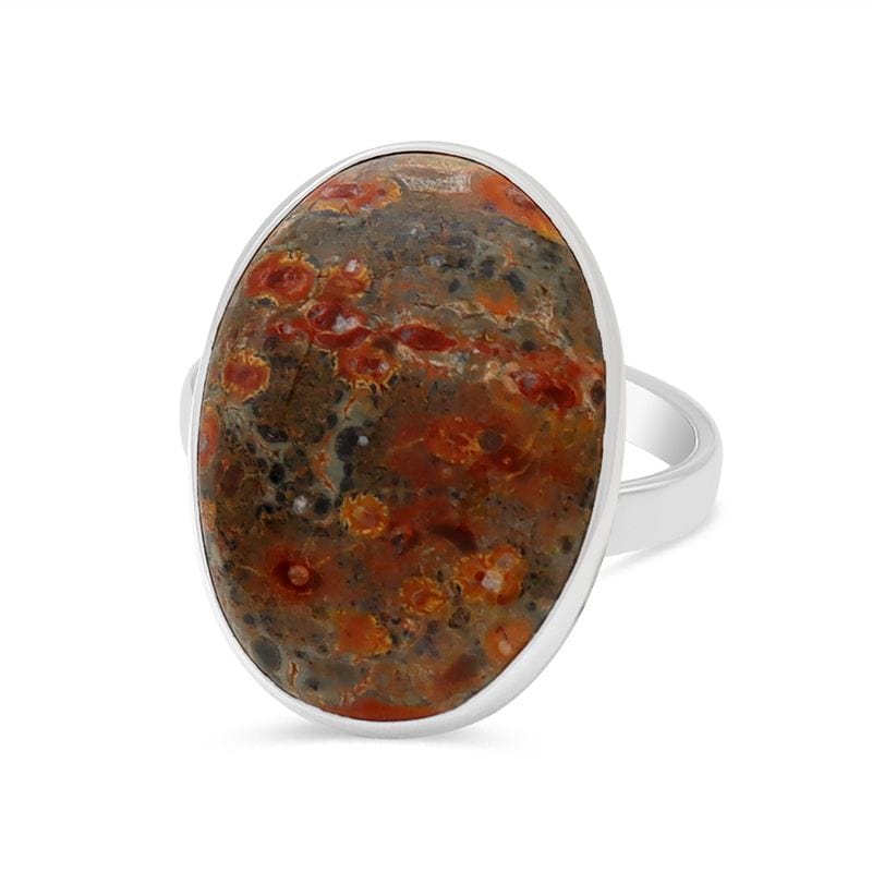 Leopard Skin Jasper Adjustable Sterling Silver Ring - Oval Crystal