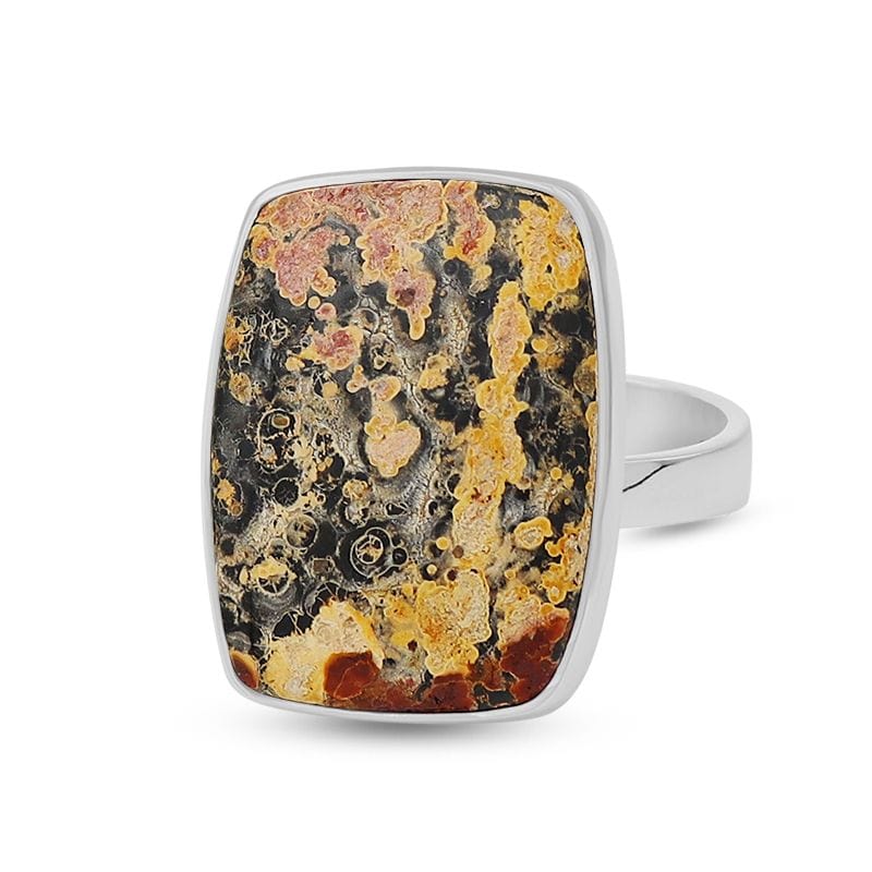 Leopard Skin Jasper Adjustable Sterling Silver Ring