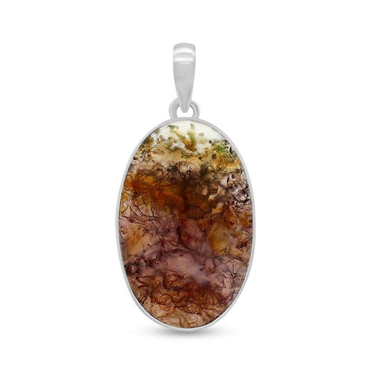 Green Moss Agate Sterling Silver Pendant - Oval
