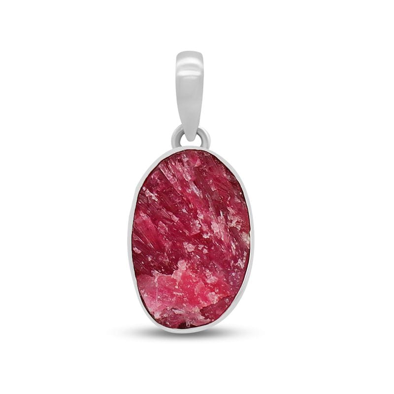 Pink Tourmaline Rough Sterling Silver Pendant - Rough Crystal - Oval