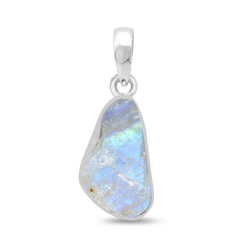 Rainbow Moonstone Rough Sterling Silver Pendant