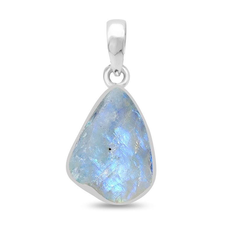 Rainbow Moonstone Rough Sterling Silver Pendant