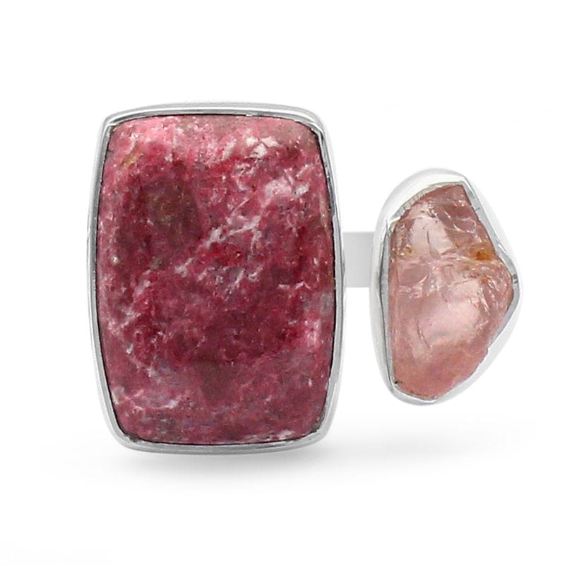 Pink Thulite With Rose Quartz Adjustable Sterling Silver Ring