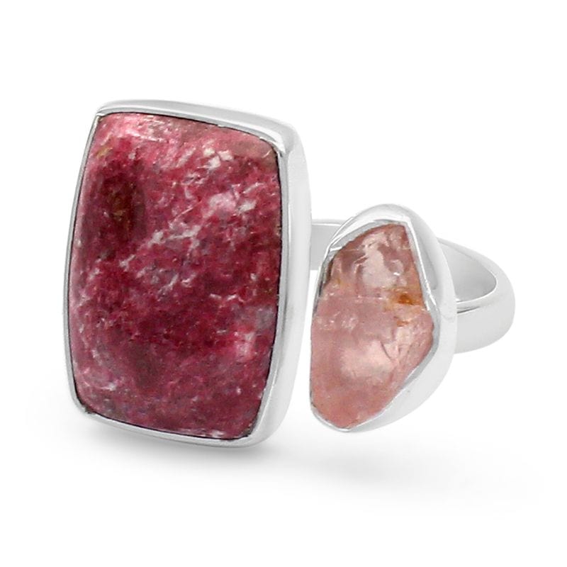 Pink Thulite With Rose Quartz Adjustable Sterling Silver Ring