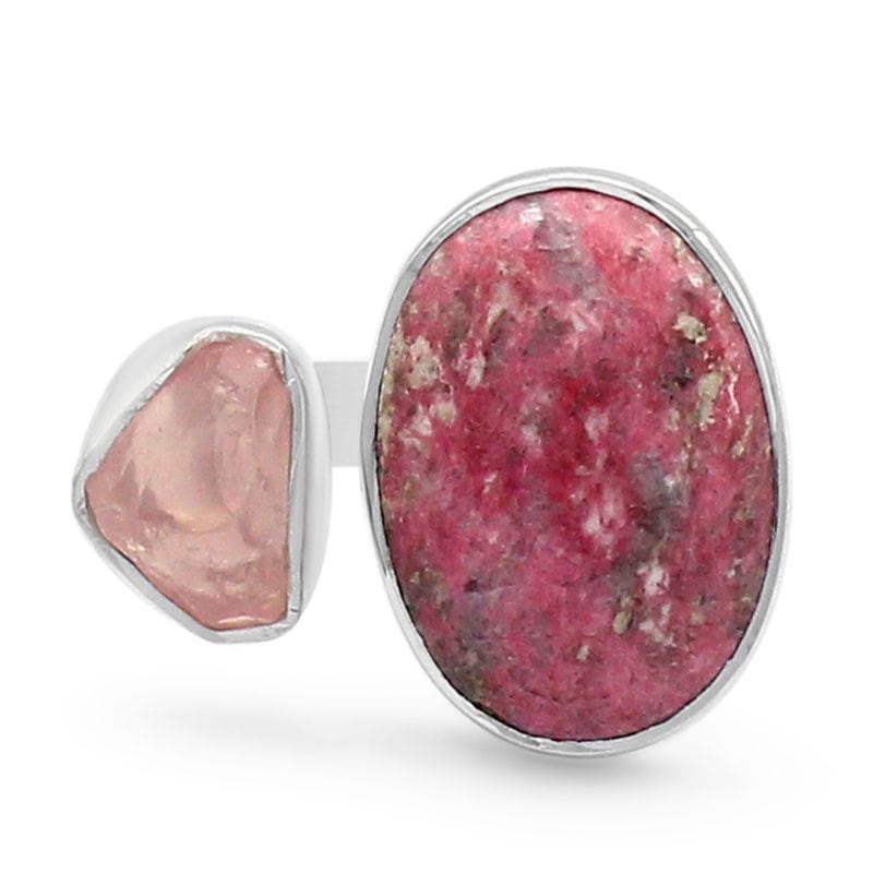 Pink Thulite With Rose Quartz Adjustable Sterling Silver Ring