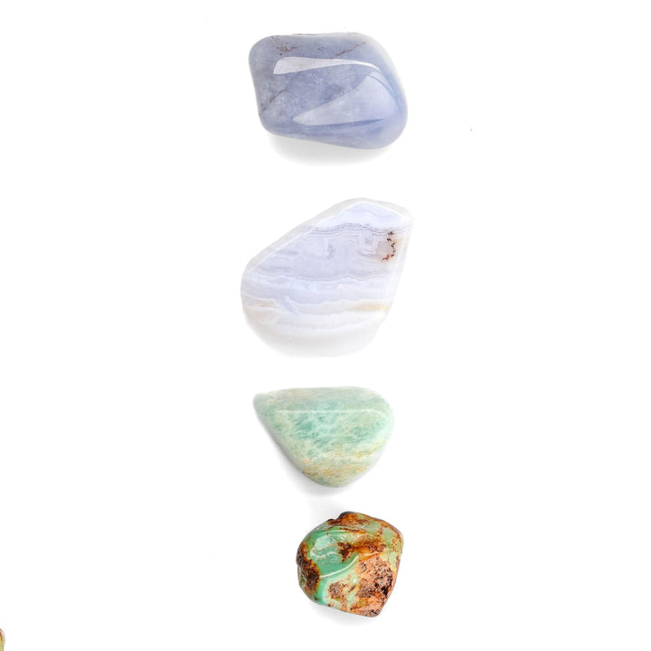 Throat Chakra Bundle: Chalcedony, Blue Lace Agate, Amazonite, Turquoise