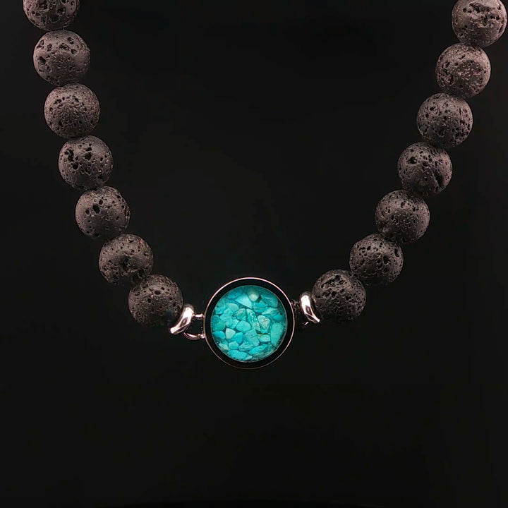 Men's Lava Stone Beaded Bracelet with Turquoise