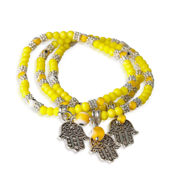 Evil Eye Beaded Bracelet - Hand and Eye Charm