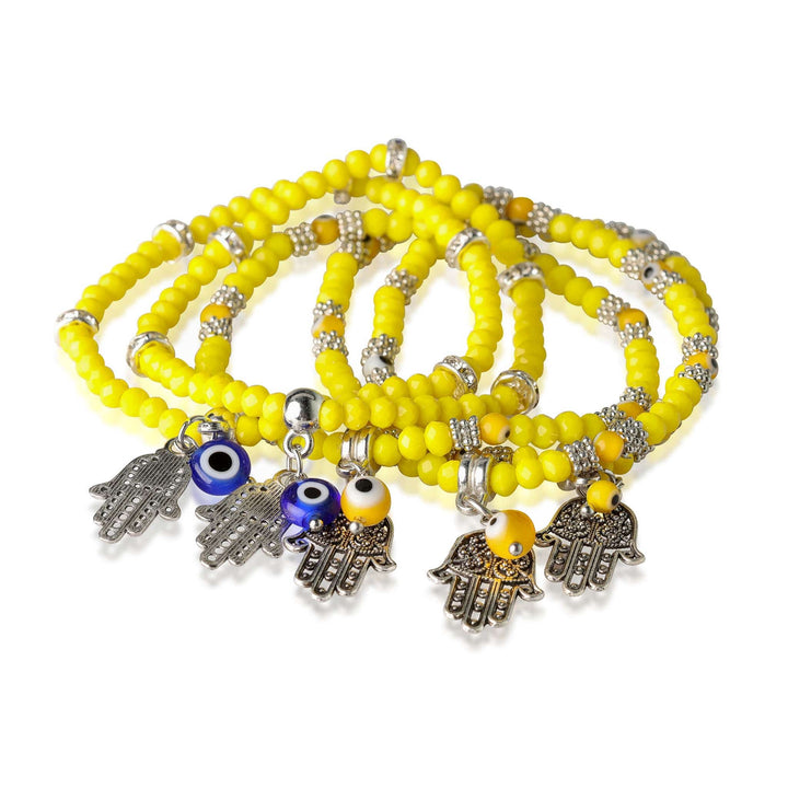 Evil Eye Beaded Bracelet - Hand and Eye Charm