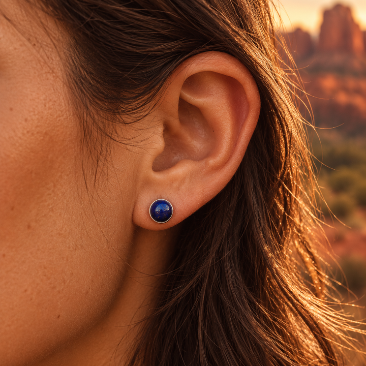 Lapis Lazuli Stud Earrings | Sterling Silver