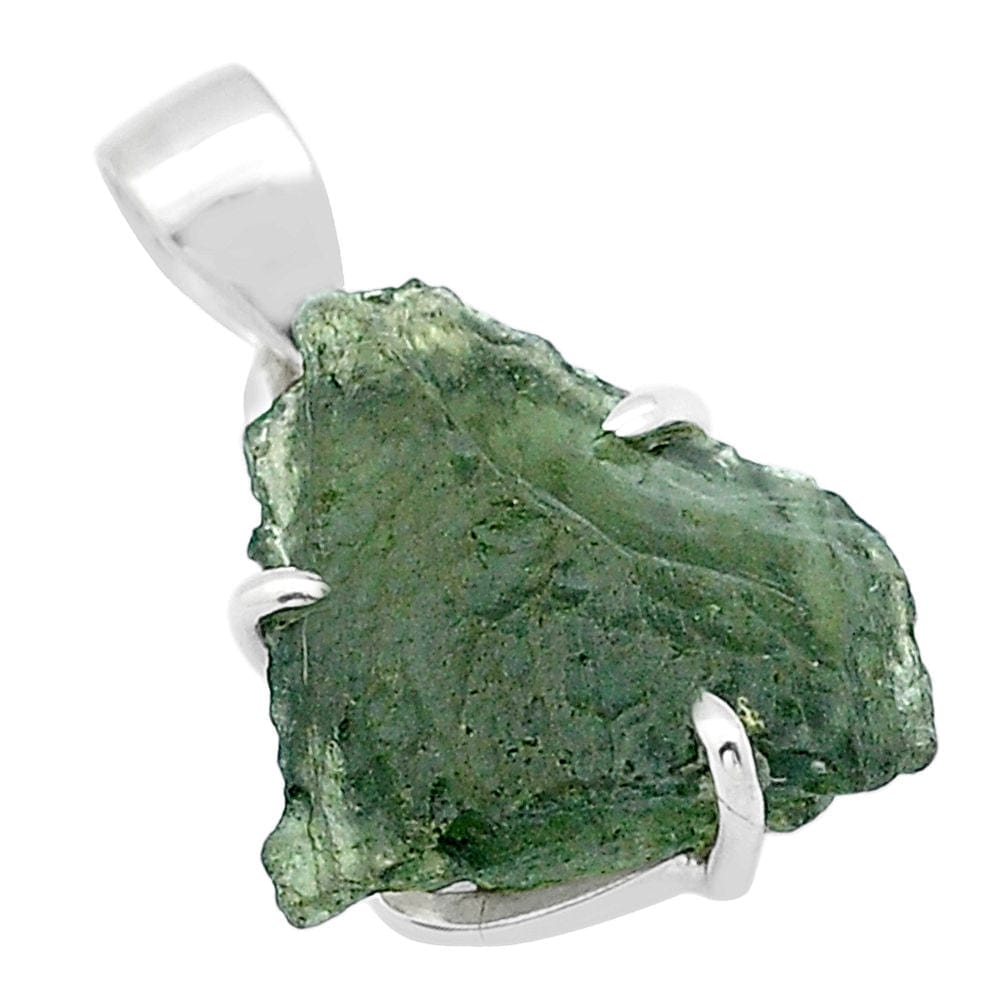 Moldavite Rough Sterling Silver Pendant