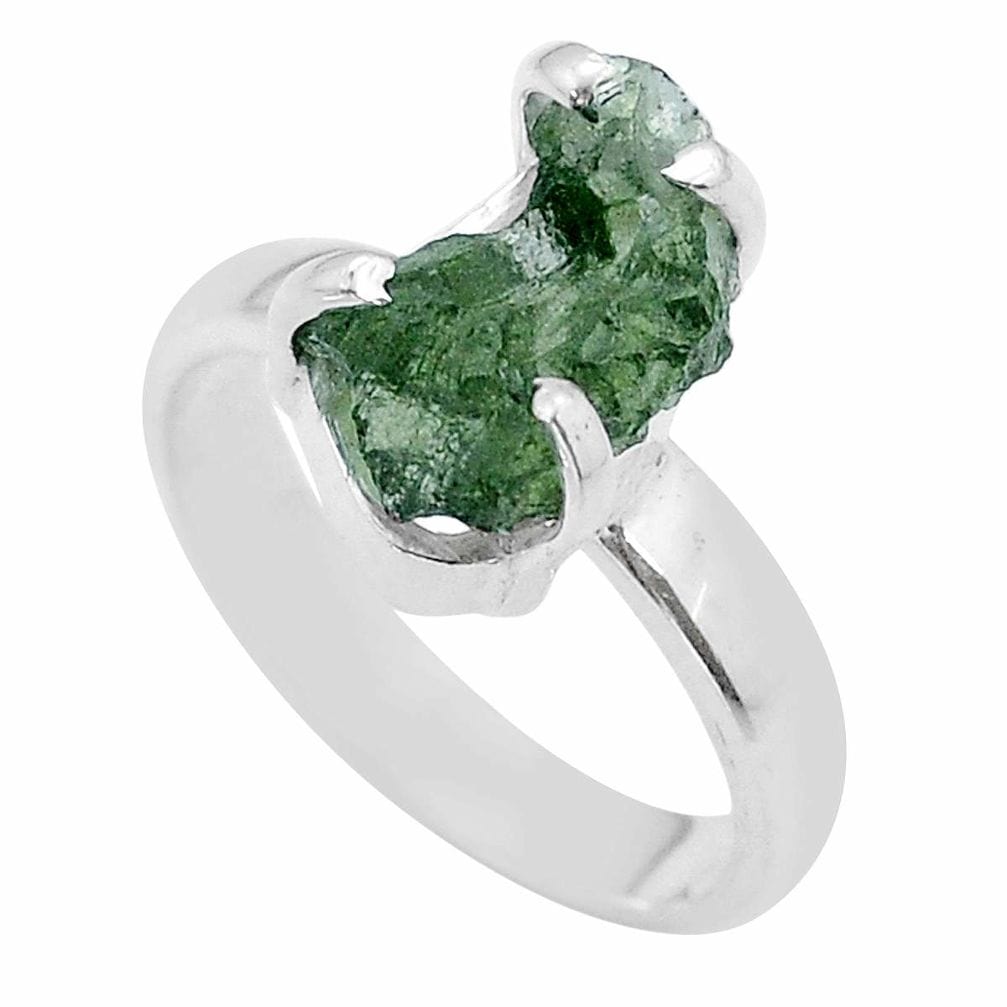 Moldavite Rough Sterling Silver Ring Size 7.5