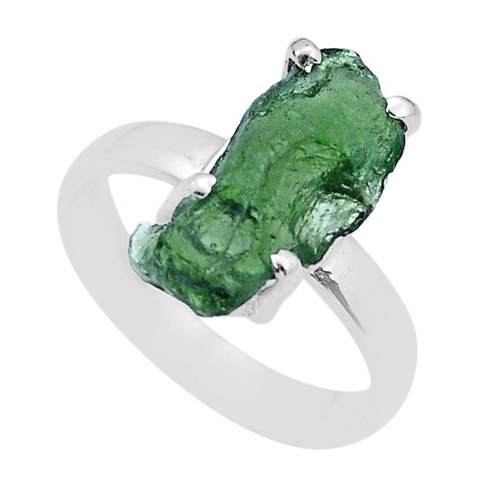 Moldavite Rough Sterling Silver Ring