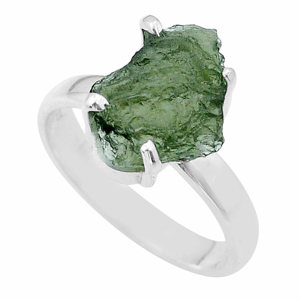 Moldavite Rough Sterling Silver Ring