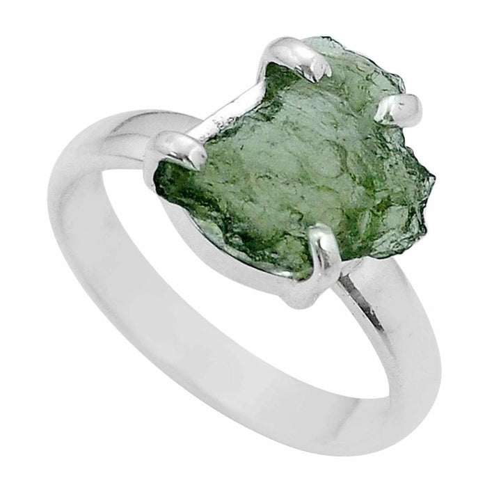 Moldavite Rough Sterling Silver Ring