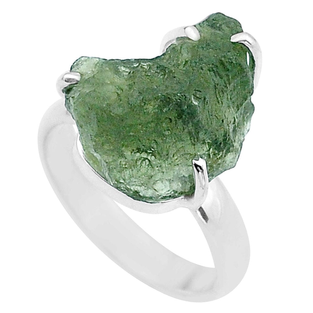 Moldavite Rough Sterling Silver Ring
