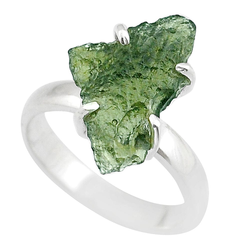 Moldavite Rough Sterling Silver Ring