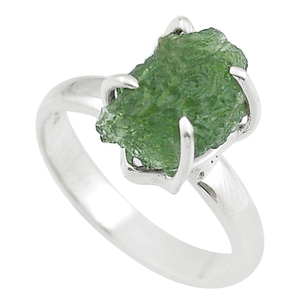 Moldavite Rough Sterling Silver Ring