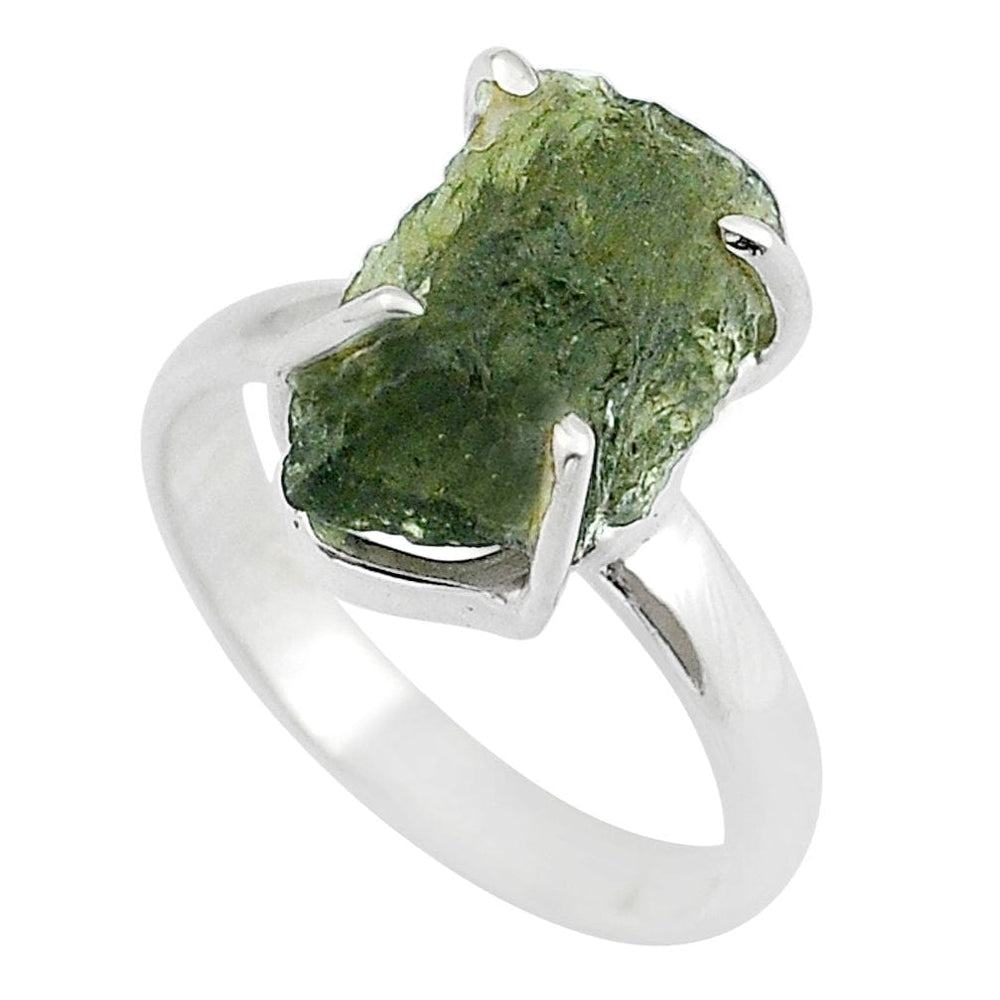Moldavite Rough Sterling Silver Ring