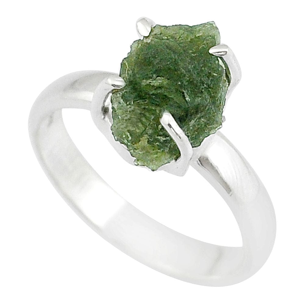 Moldavite Rough Sterling Silver Ring