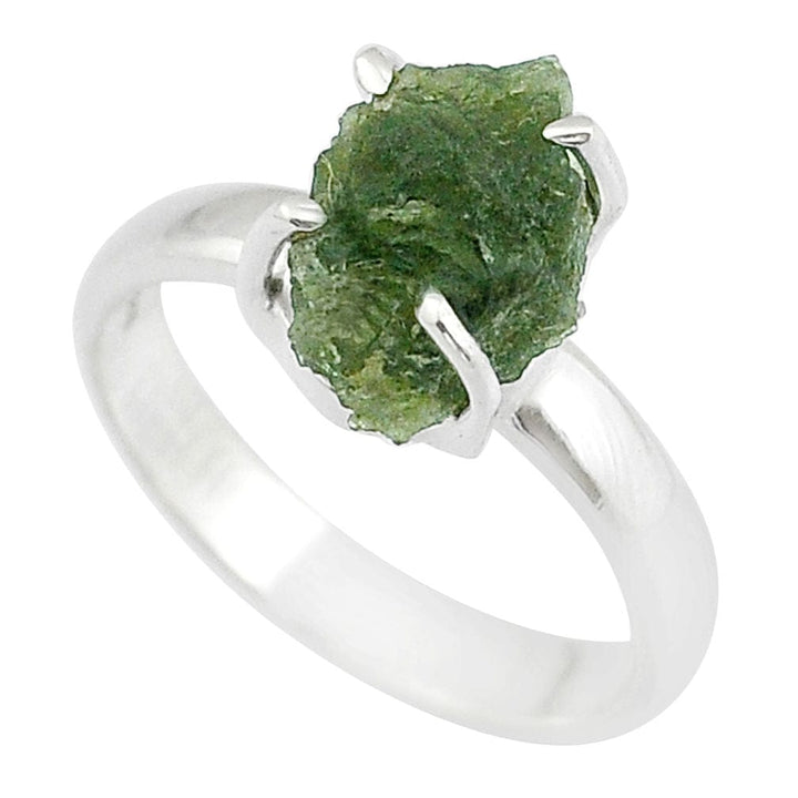 Moldavite Rough Sterling Silver Ring