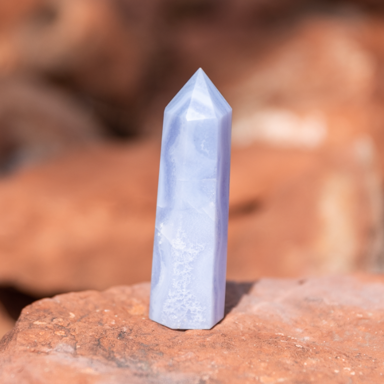 healing crystals: blue lace agate point in sedona, arizona used for energy healing