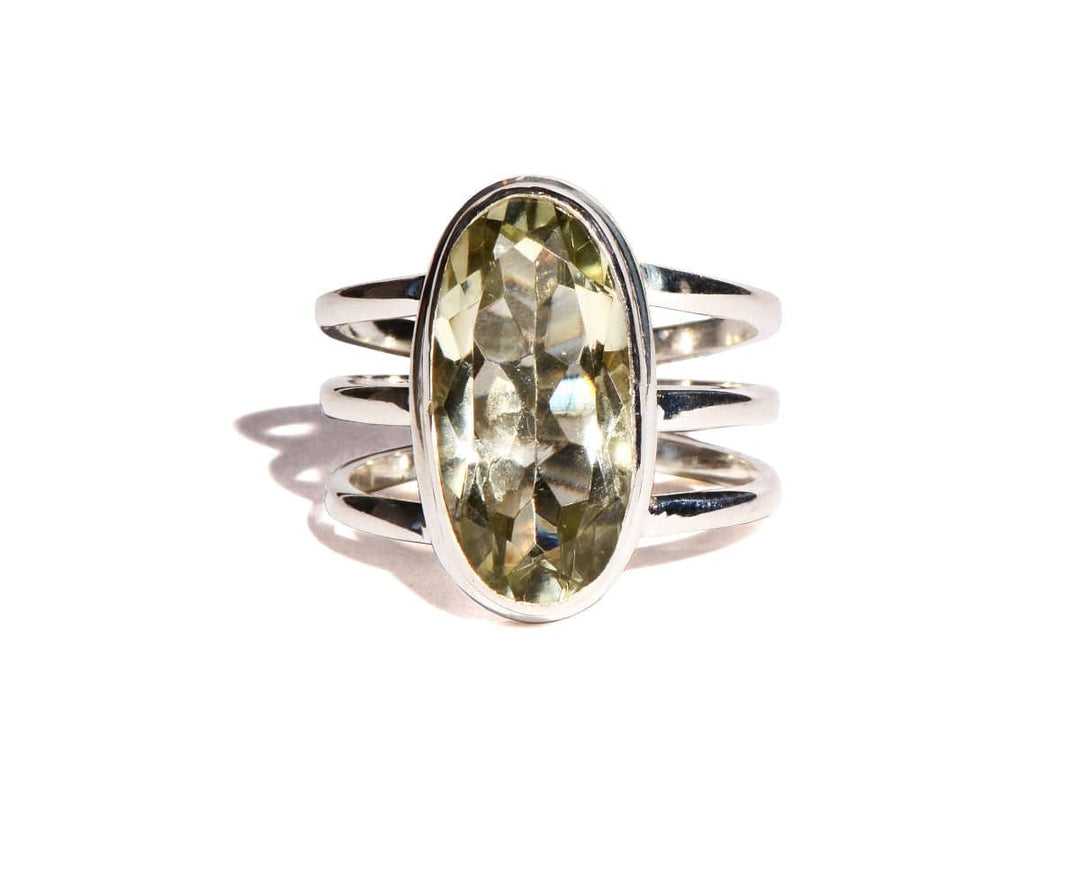 Green Amethyst (Prasiolite) Sterling Silver Pendant - Faceted Oval Crystal