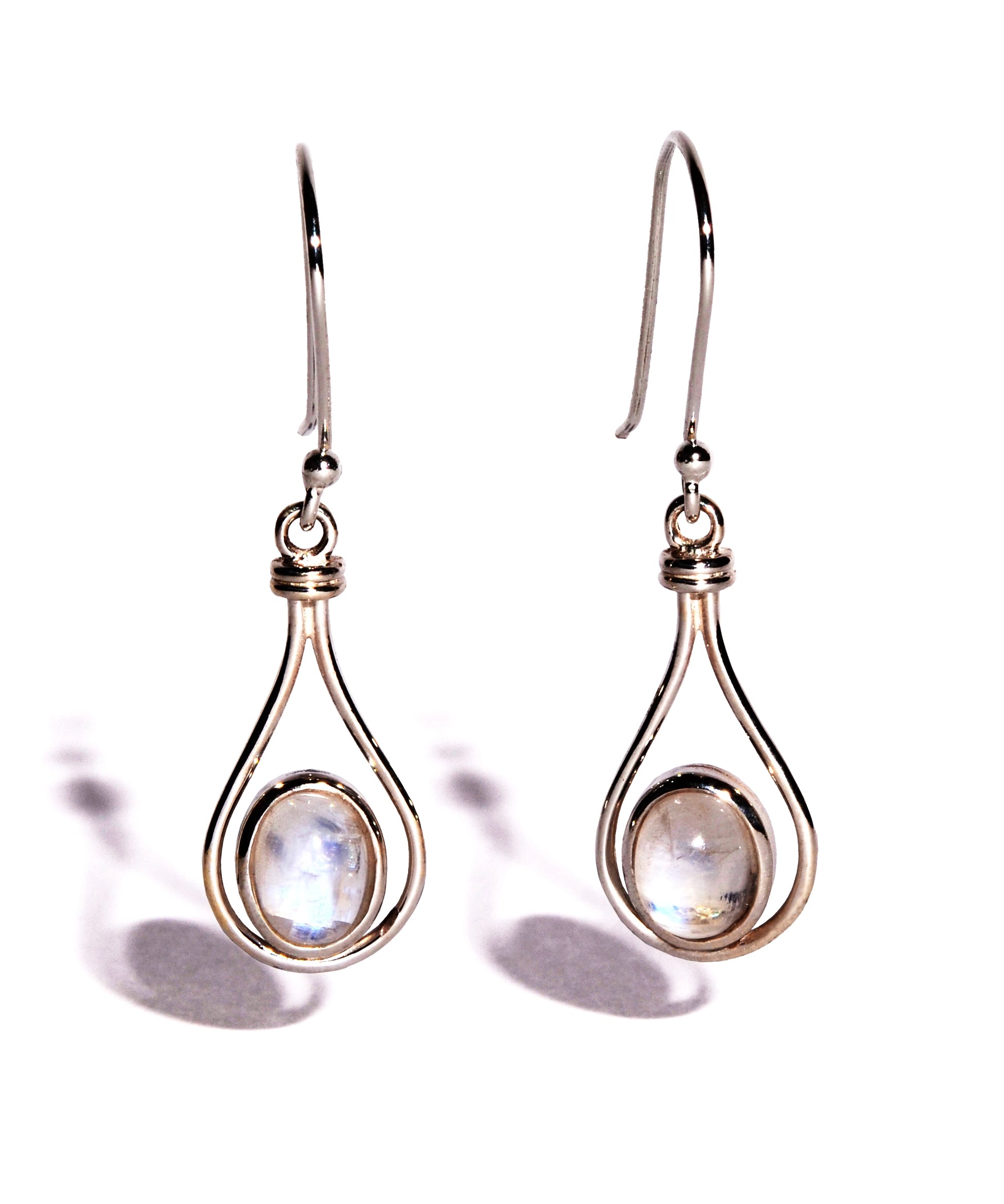 Rainbow Moonstone Sterling Silver Earrings - Oval Crystals