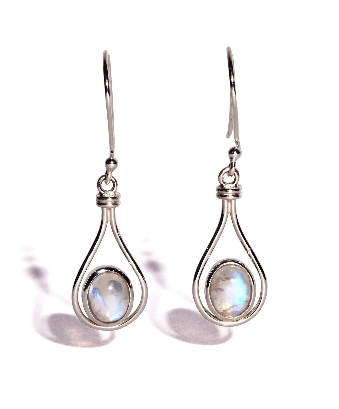 Rainbow Moonstone Sterling Silver Earrings - Oval Crystals