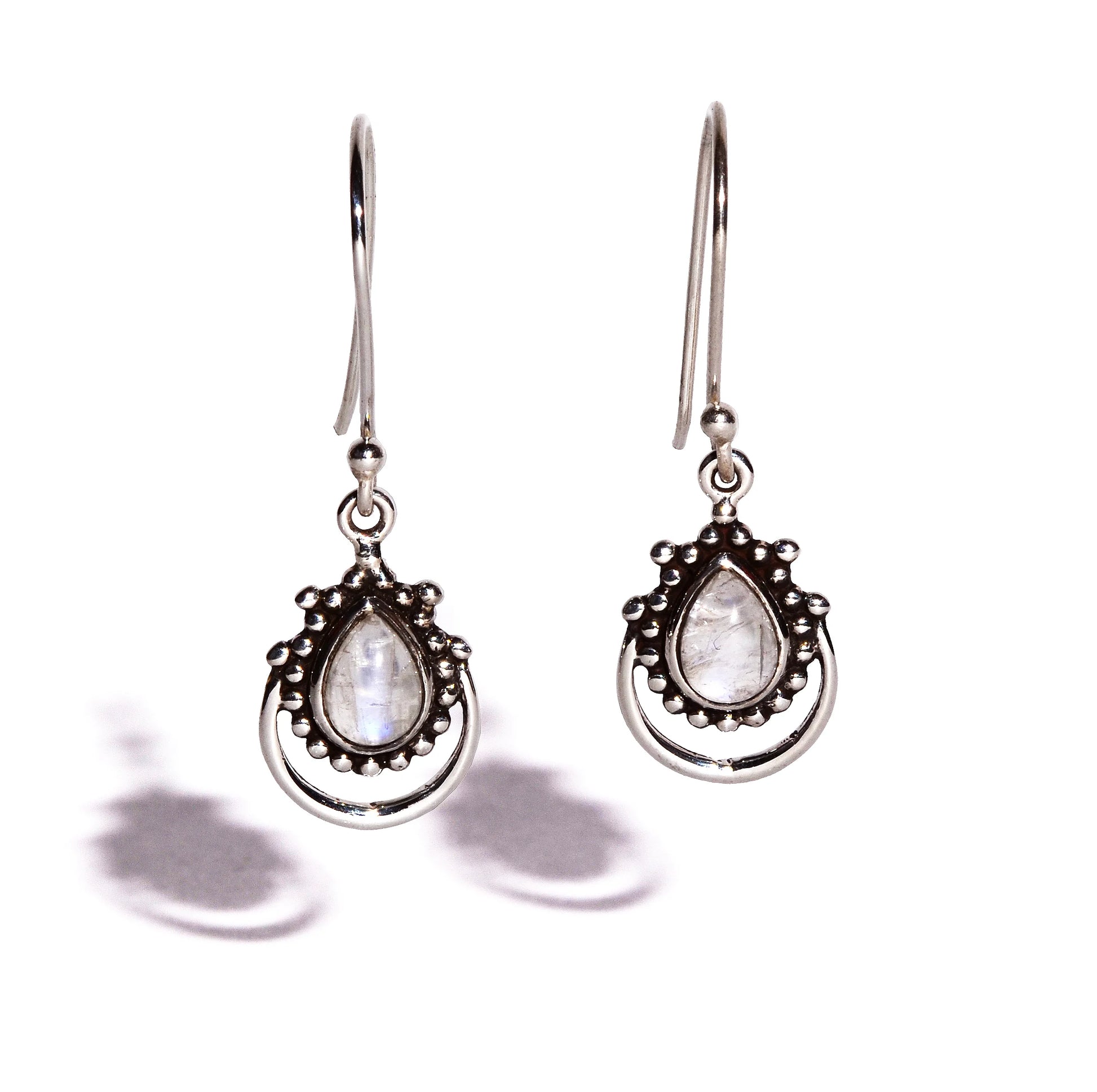 Rainbow Moonstone Sterling Silver Earrings - Teardrop Crystals