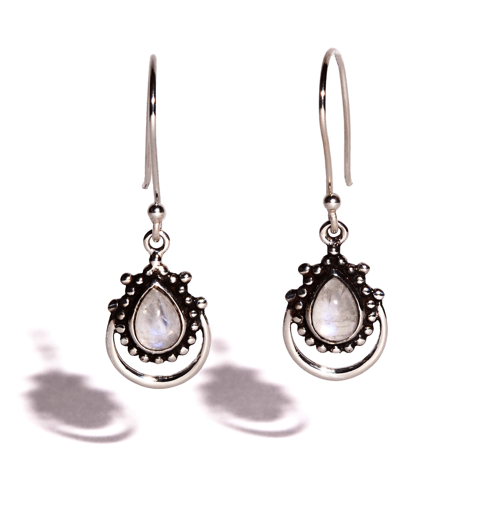 Rainbow Moonstone Sterling Silver Earrings - Teardrop Crystals